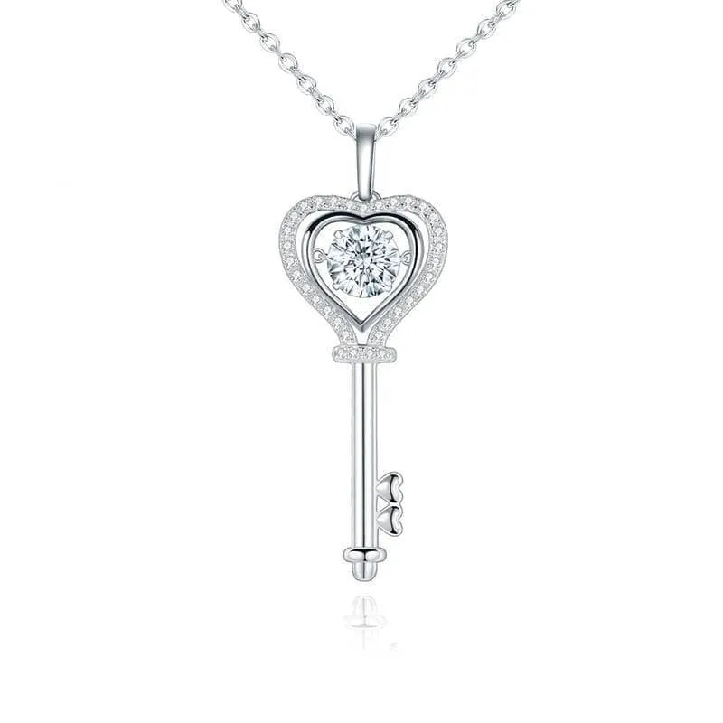 1.0Ct D Color Diamond Heart Key Pendant Necklace