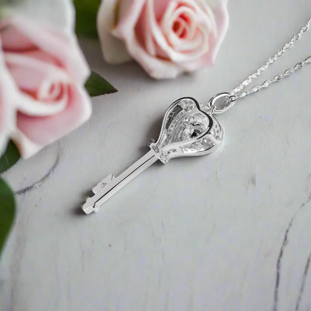 1.0Ct D Color Diamond Heart Key Pendant Necklace