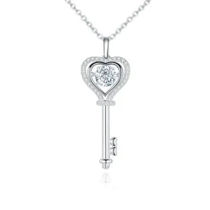 1.0Ct D Color Diamond Heart Key Pendant Necklace