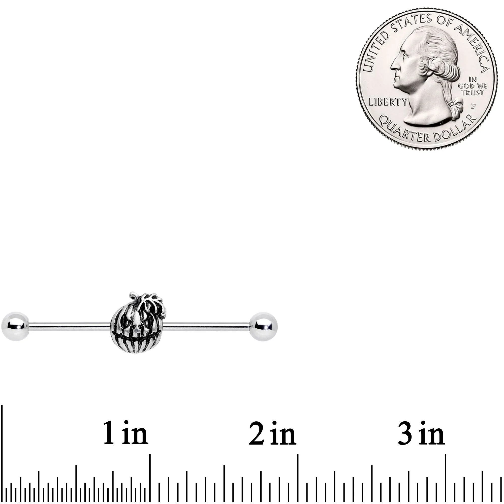14 Gauge Spooky Smiling Jack O Lantern Industrial Barbell 38mm