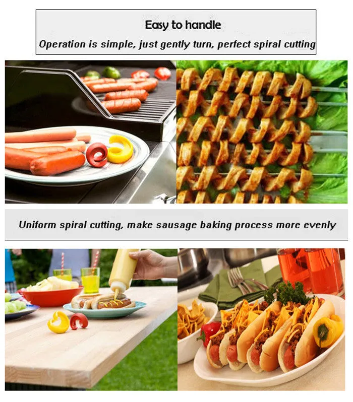 2 PCs Manual Fancy Sausage Cutter Spiral Barbecue Hot Dogs Cutter Slicer