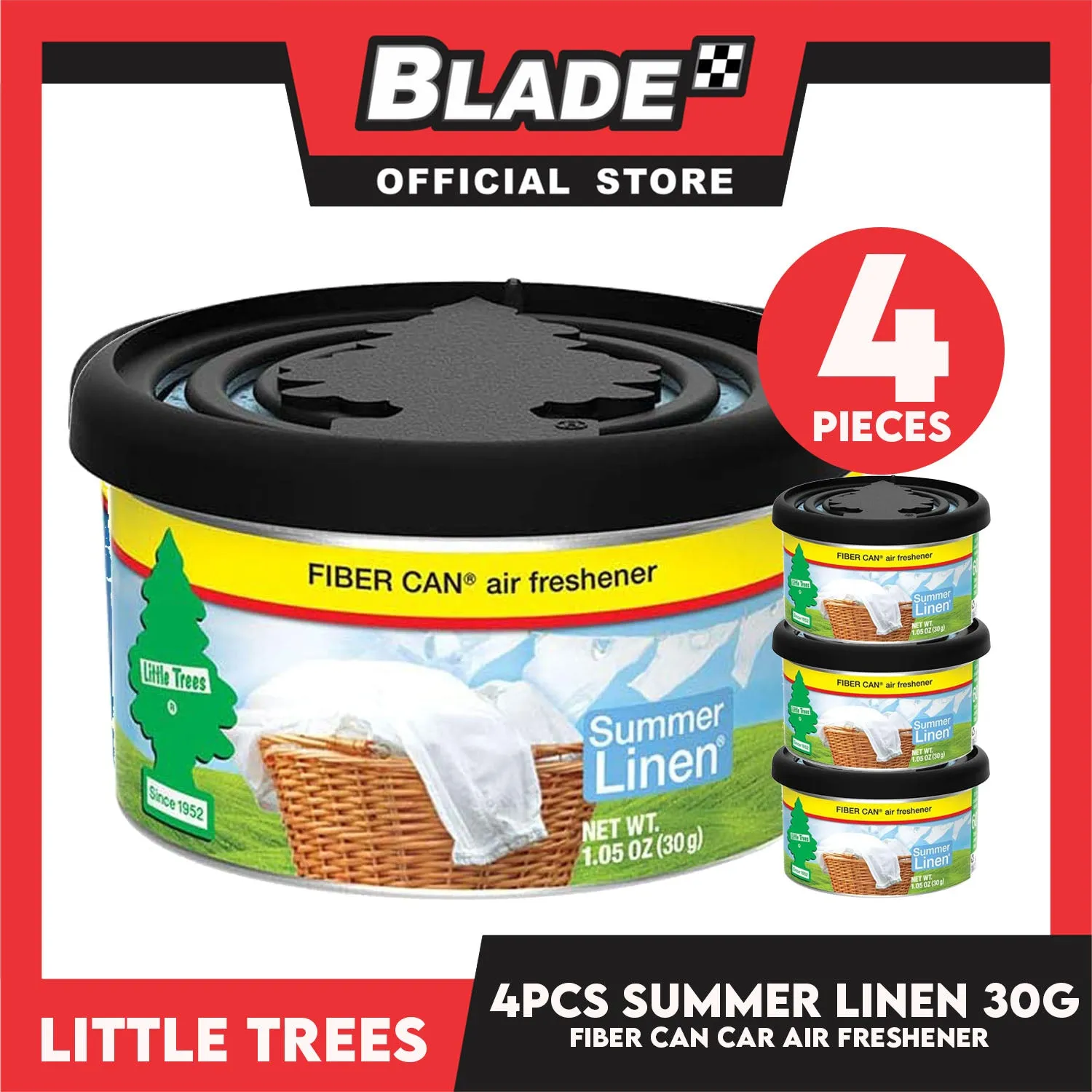 4pcs Little Trees Fiber Can Air Freshener 30g (Summer Linen) A Long-Lasting Scent for your Car and Home