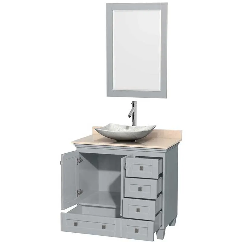 Acclaim 36" Single Bathroom Vanity in Oyster Gray, Ivory Marble Countertop, Arista White Carrera Marble Sink and 24" Mirror