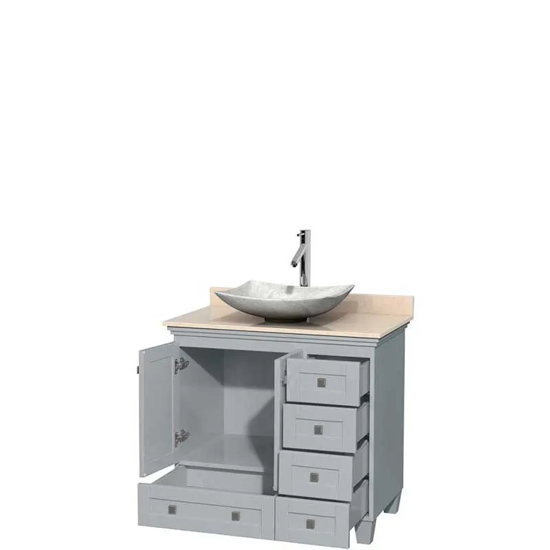 Acclaim 36" Single Bathroom Vanity in Oyster Gray, Ivory Marble Countertop, Arista White Carrera Marble Sink and No Mirror