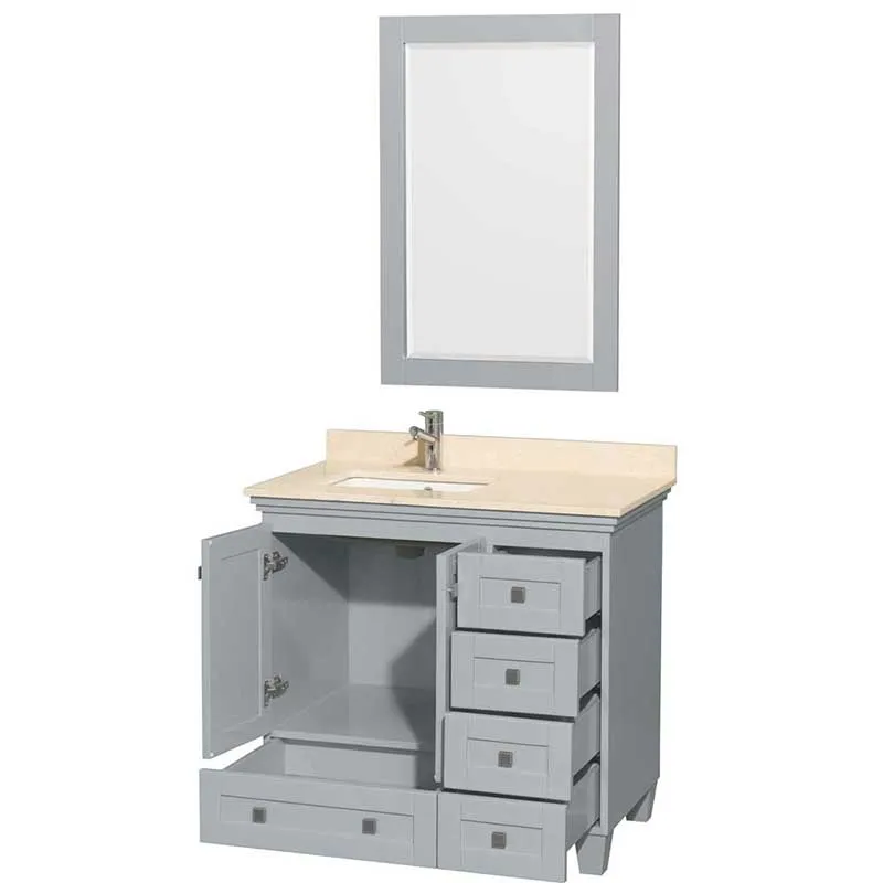 Acclaim 36" Single Bathroom Vanity in Oyster Gray, Ivory Marble Countertop, Undermount Square Sink and 24" Mirror