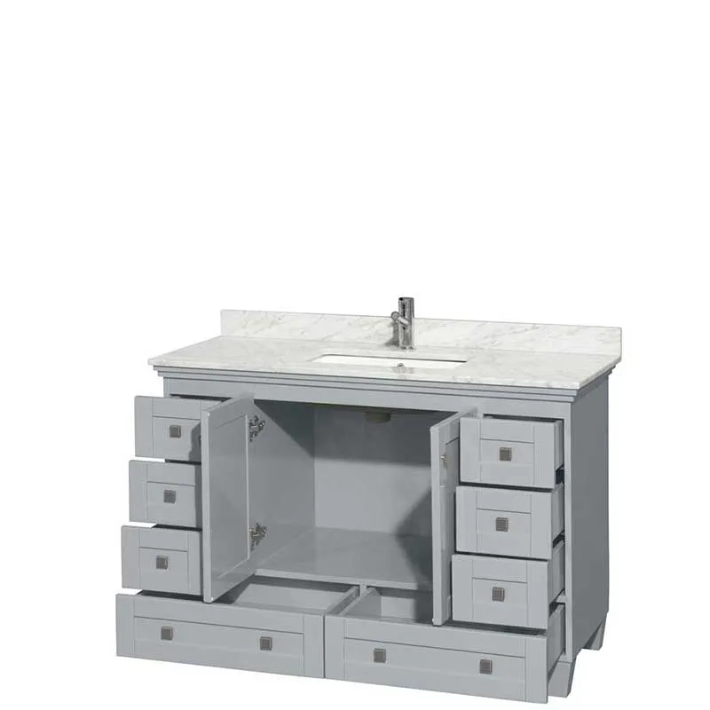 Acclaim 48" Single Bathroom Vanity in Oyster Gray, White Carrera Marble Countertop, Undermount Square Sink and No Mirror