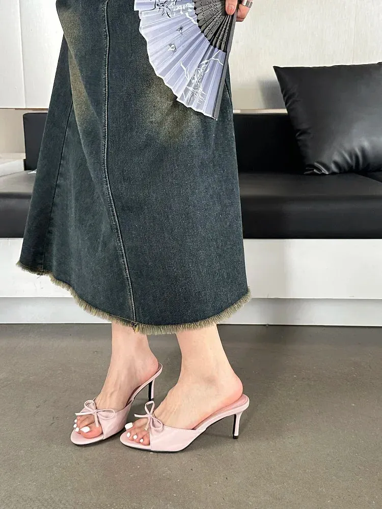 ADVBRIDGE  -  New Arrivals Summer Pink Butterfly-knot Woman Slippers Elegance Stripper Thin Low Heels Ladies Mules Slides Shoes