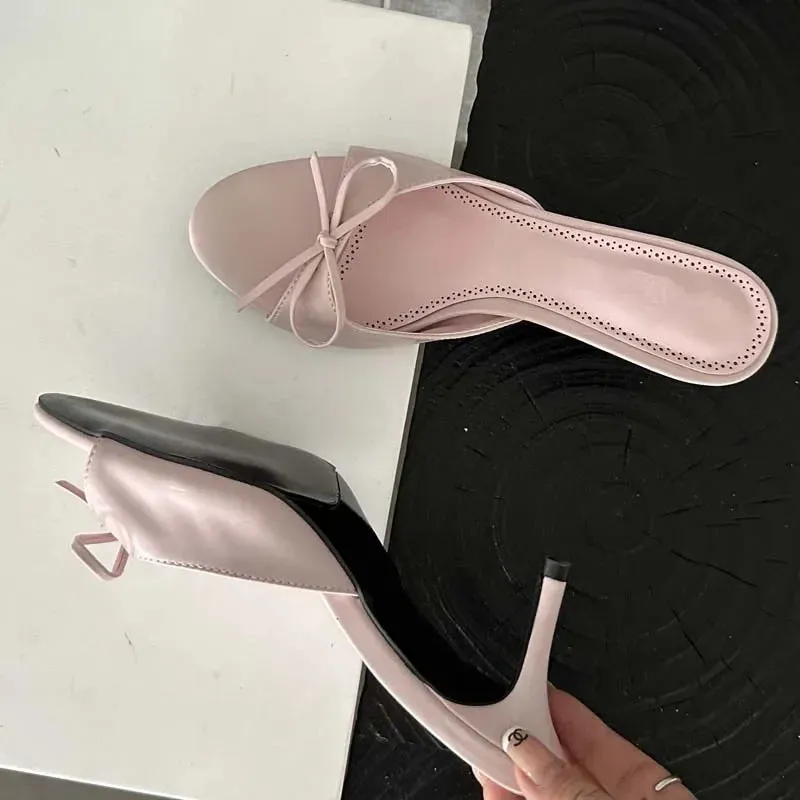 ADVBRIDGE  -  New Arrivals Summer Pink Butterfly-knot Woman Slippers Elegance Stripper Thin Low Heels Ladies Mules Slides Shoes