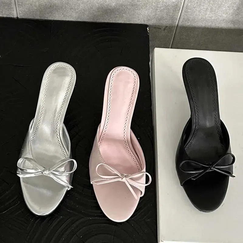 ADVBRIDGE  -  New Arrivals Summer Pink Butterfly-knot Woman Slippers Elegance Stripper Thin Low Heels Ladies Mules Slides Shoes