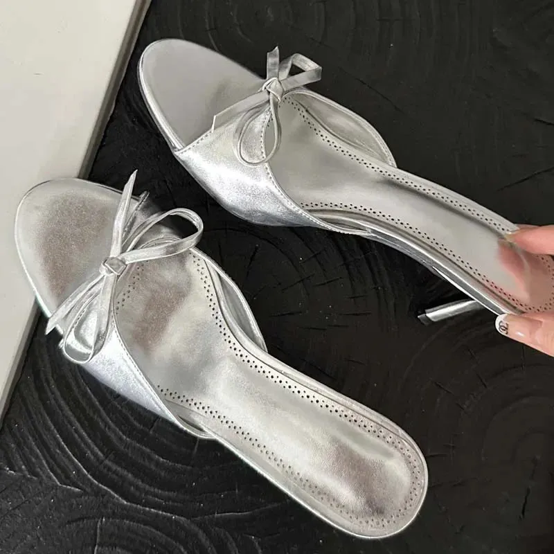 ADVBRIDGE  -  New Arrivals Summer Pink Butterfly-knot Woman Slippers Elegance Stripper Thin Low Heels Ladies Mules Slides Shoes