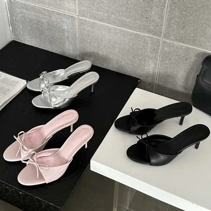 ADVBRIDGE  -  New Arrivals Summer Pink Butterfly-knot Woman Slippers Elegance Stripper Thin Low Heels Ladies Mules Slides Shoes