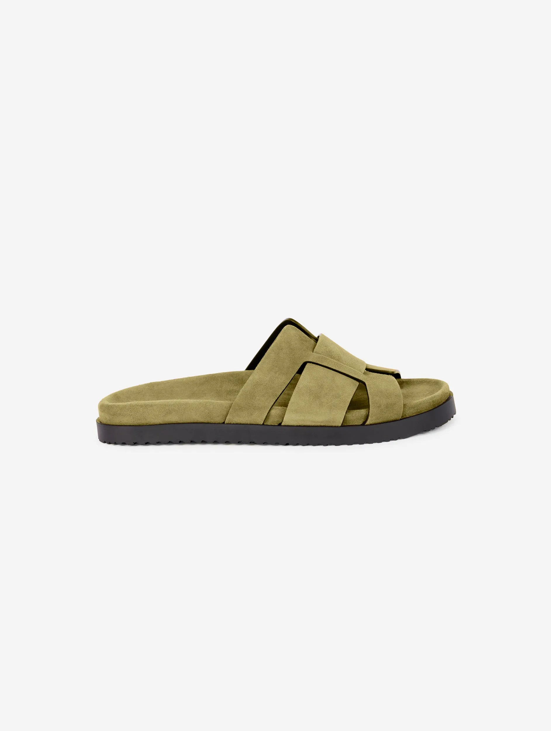 Anatomic mules in linden green suede