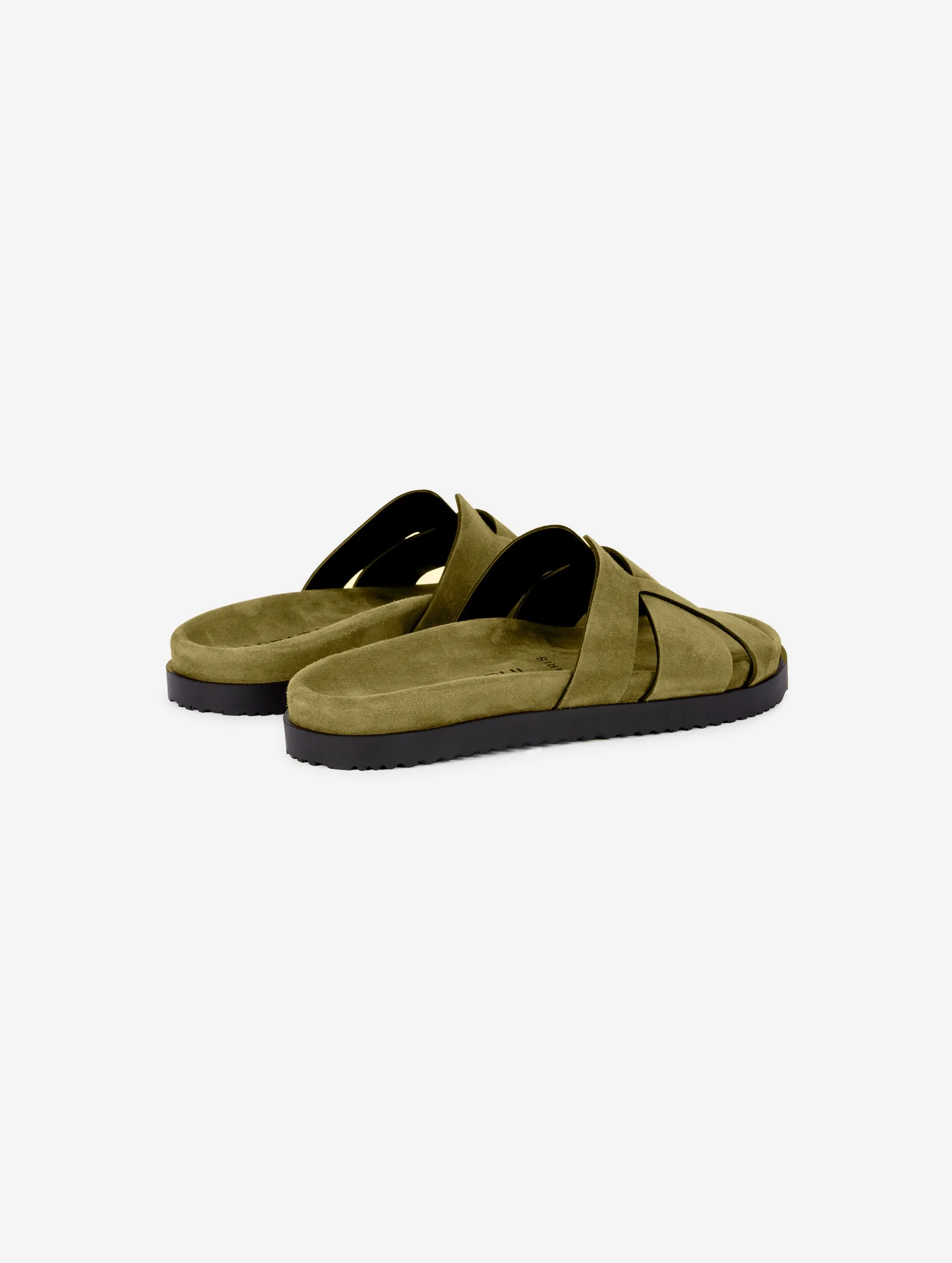 Anatomic mules in linden green suede