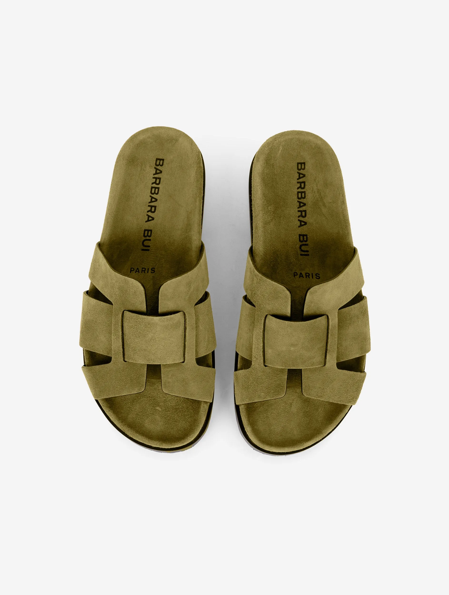 Anatomic mules in linden green suede
