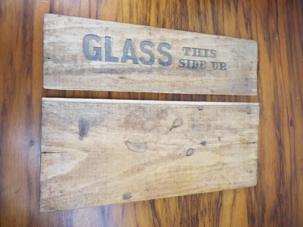 Antique c 1907 Sage Brush Hair Tonic Wood Box & 12 Amethyst Bottles