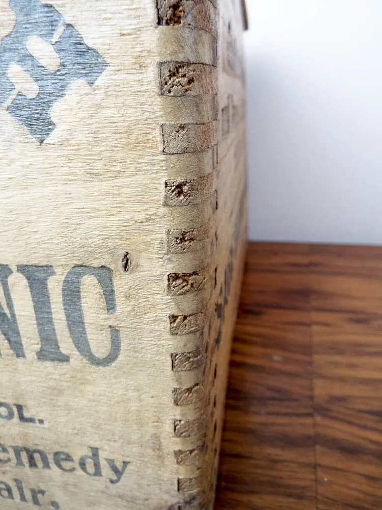 Antique c 1907 Sage Brush Hair Tonic Wood Box & 12 Amethyst Bottles