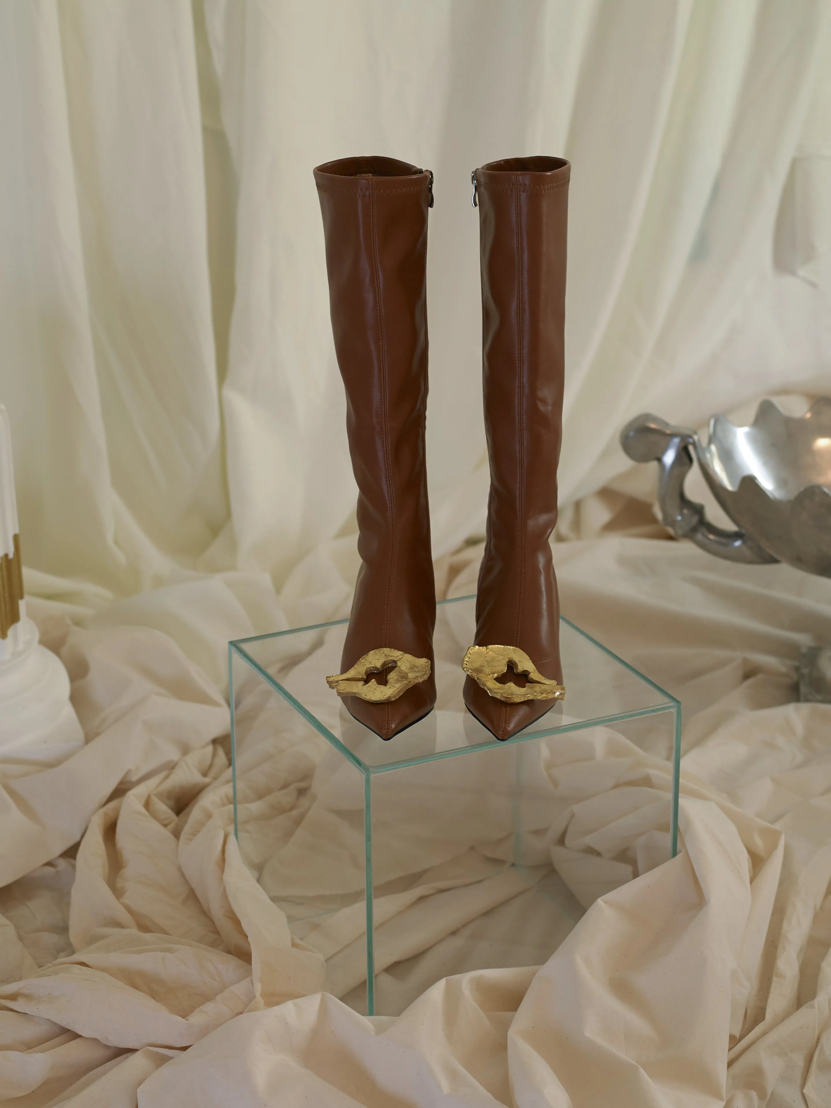 Artisanal Cana Low-Heeled Boots - Marron/Gold