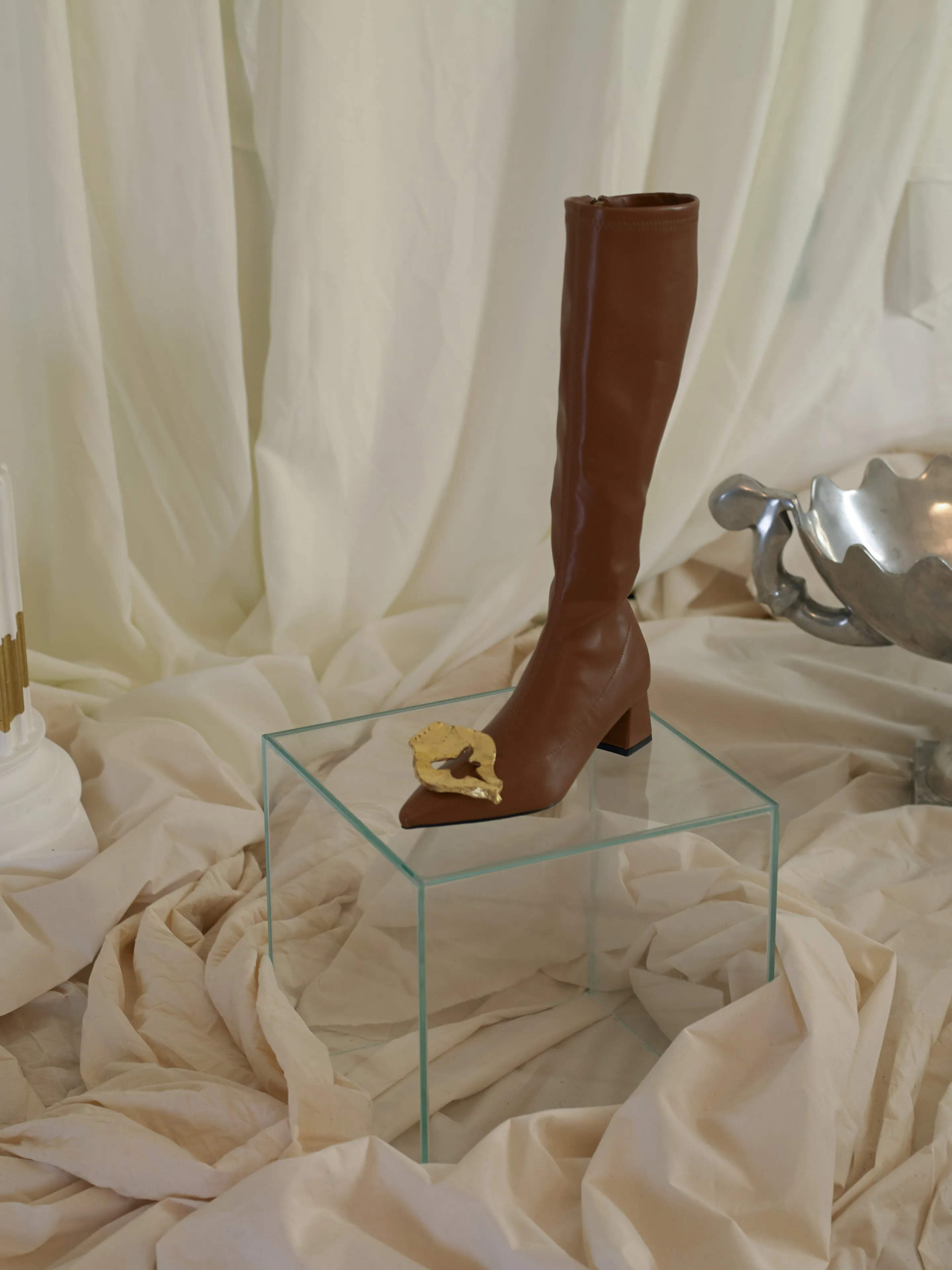 Artisanal Cana Low-Heeled Boots - Marron/Gold