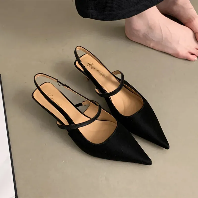 Bailamos Women Sandals Pointed Toe Elegant Low-heel Shoes Summer Fashion Slingback Woman Mules Shoes Pumps Dress Shoes