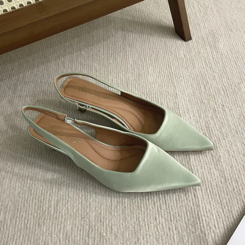 Bailamos Women Sandals Pointed Toe Elegant Low-heel Shoes Summer Fashion Slingback Woman Mules Shoes Pumps Dress Shoes