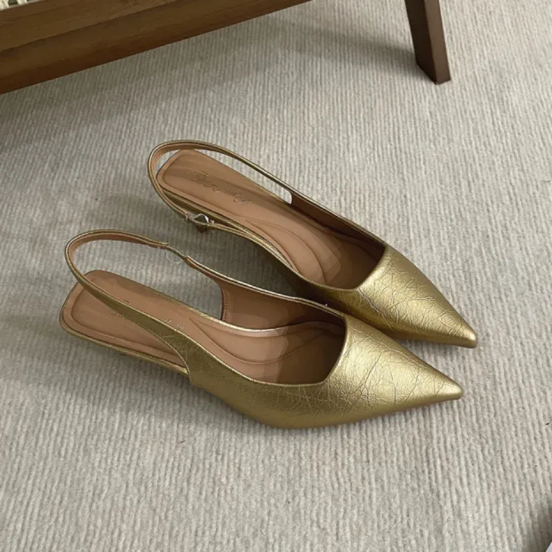 Bailamos Women Sandals Pointed Toe Elegant Low-heel Shoes Summer Fashion Slingback Woman Mules Shoes Pumps Dress Shoes