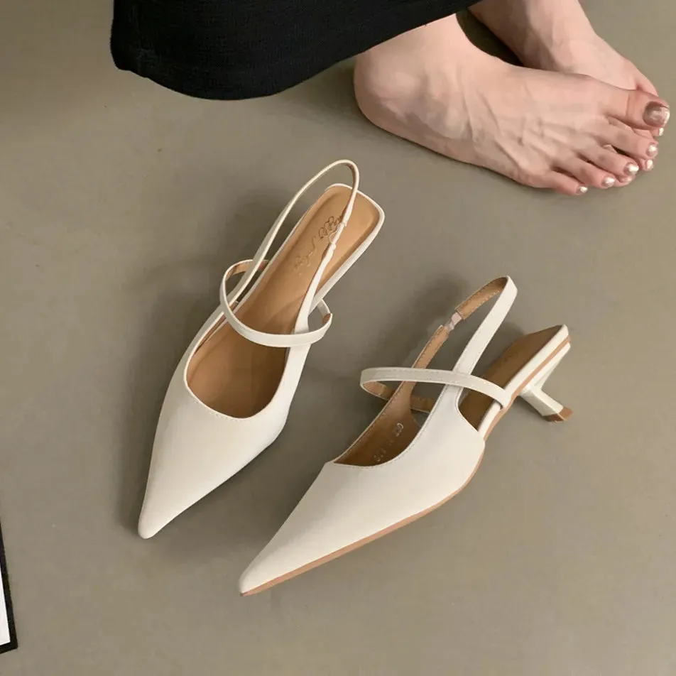 Bailamos Women Sandals Pointed Toe Elegant Low-heel Shoes Summer Fashion Slingback Woman Mules Shoes Pumps Dress Shoes