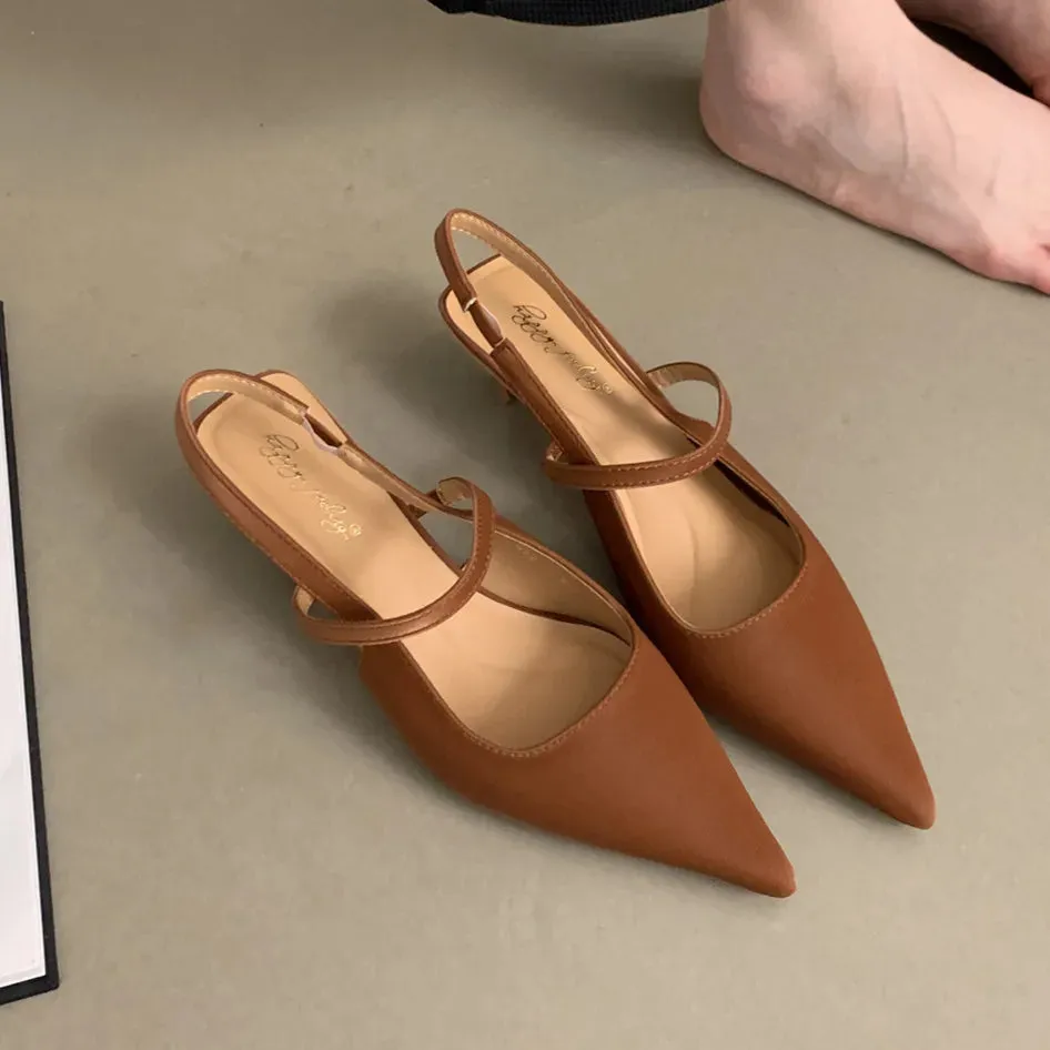 Bailamos Women Sandals Pointed Toe Elegant Low-heel Shoes Summer Fashion Slingback Woman Mules Shoes Pumps Dress Shoes