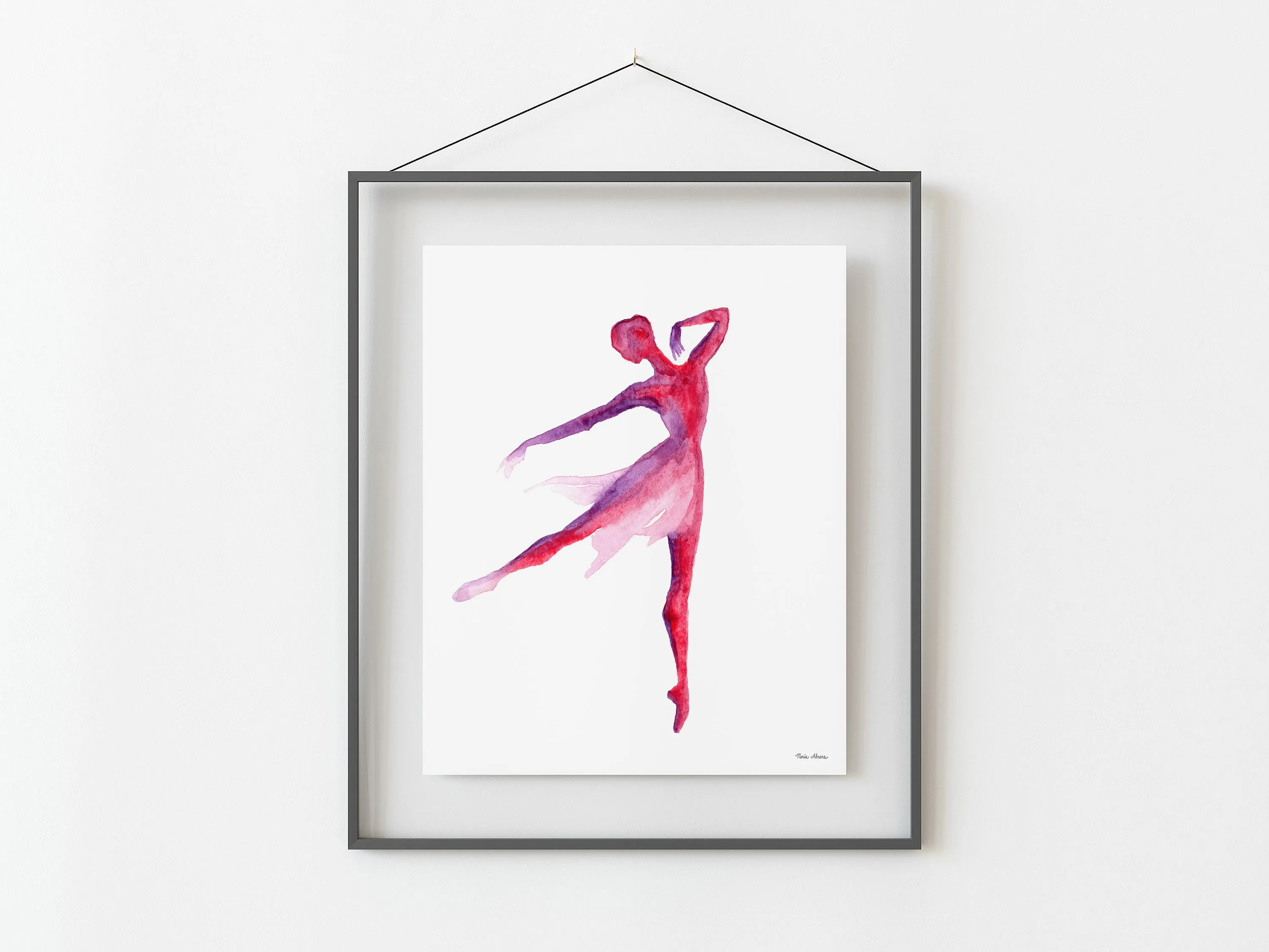 Ballerina Watercolor Art Print in Red and Purple