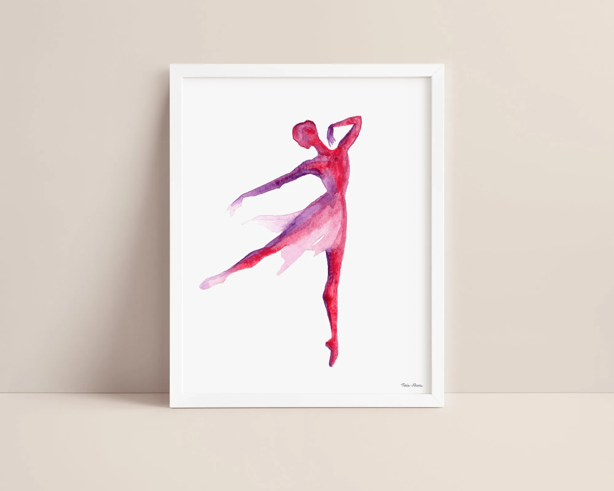 Ballerina Watercolor Art Print in Red and Purple