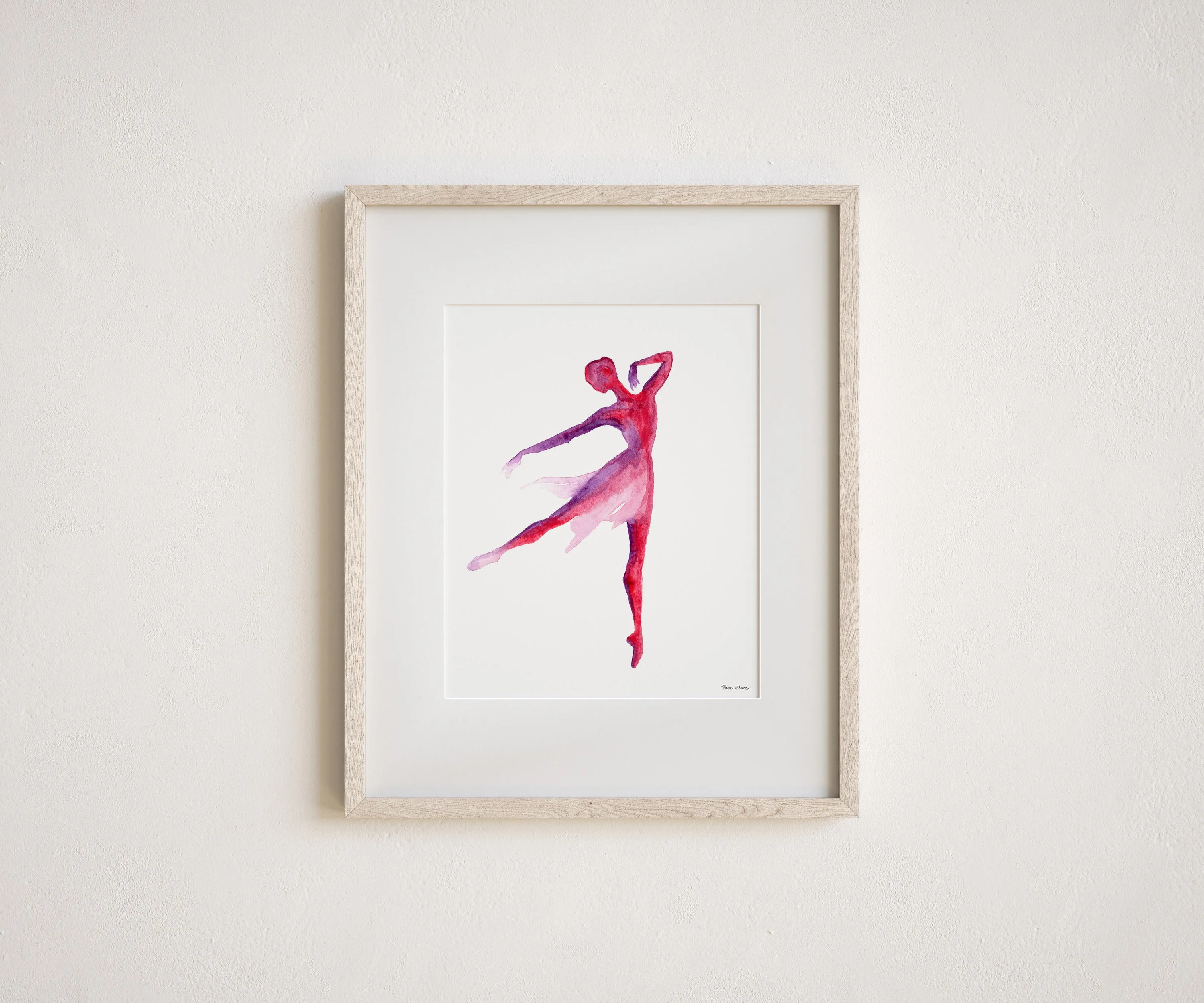 Ballerina Watercolor Art Print in Red and Purple