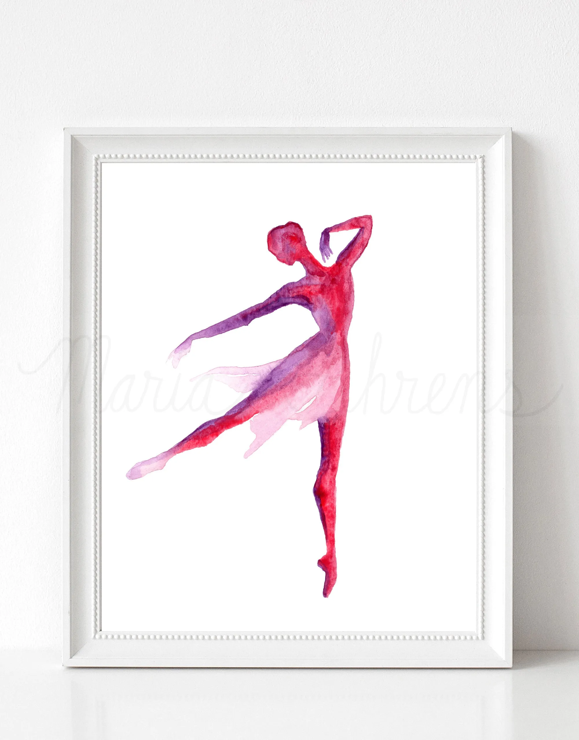 Ballerina Watercolor Art Print in Red and Purple