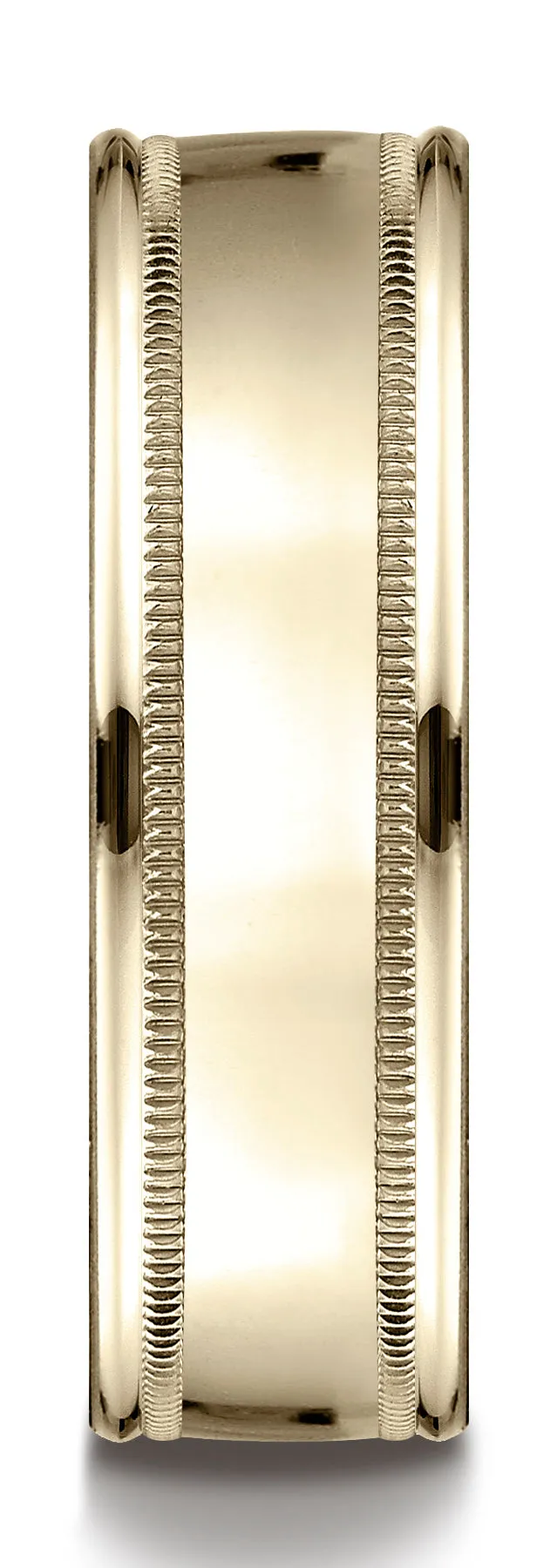 Benchmark 10k Yellow Gold 7mm Comfort-Fit High Polish with Milgrain Round Edge Carved Design Band (4-15)