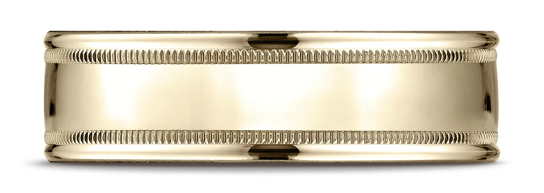Benchmark 10k Yellow Gold 7mm Comfort-Fit High Polish with Milgrain Round Edge Carved Design Band (4-15)
