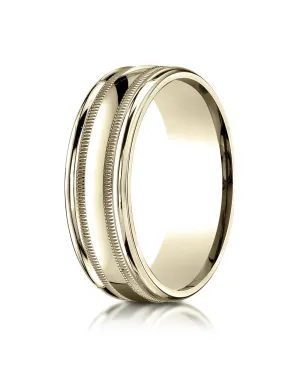 Benchmark 10k Yellow Gold 7mm Comfort-Fit High Polish with Milgrain Round Edge Carved Design Band (4-15)