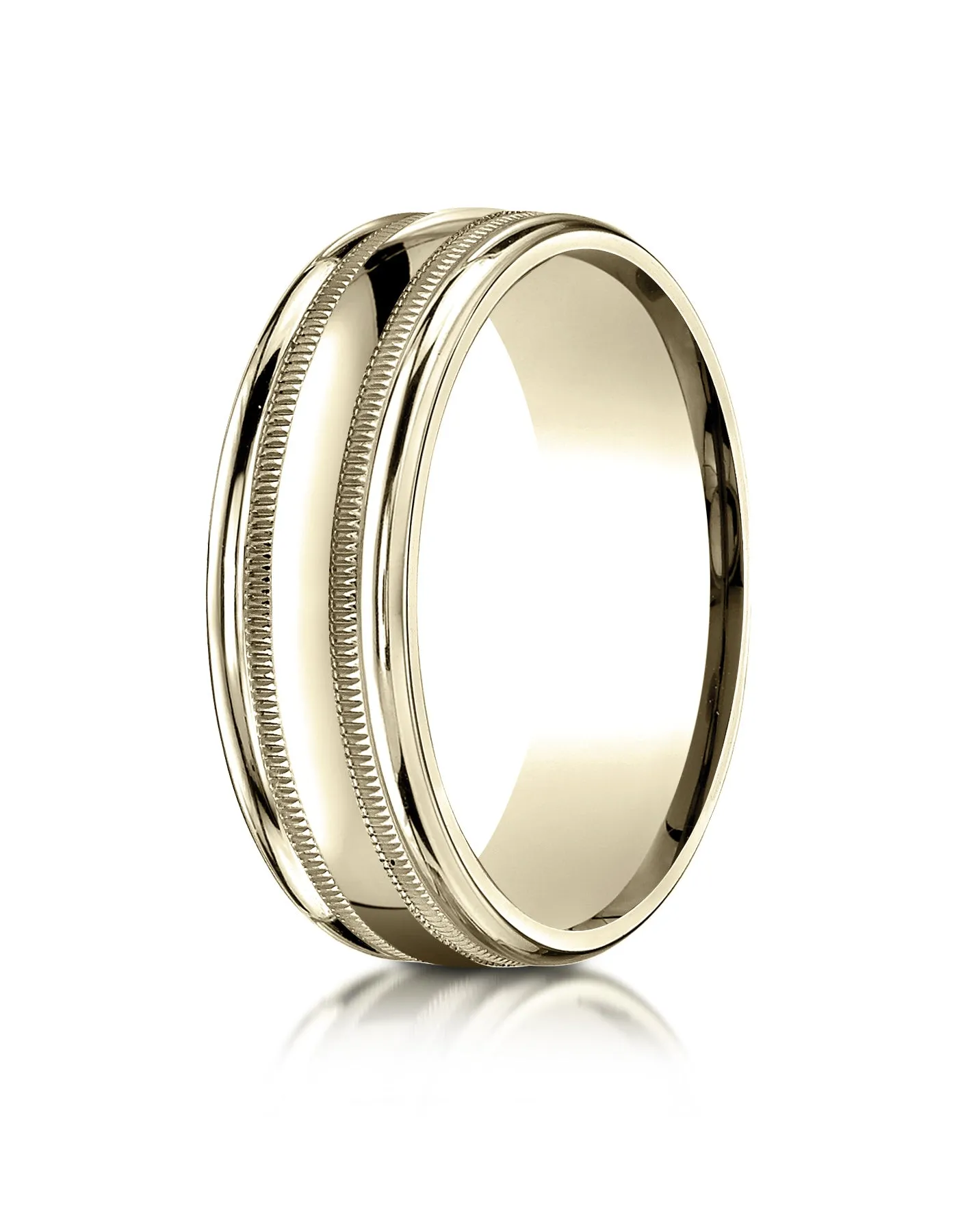 Benchmark 10k Yellow Gold 7mm Comfort-Fit High Polish with Milgrain Round Edge Carved Design Band (4-15)