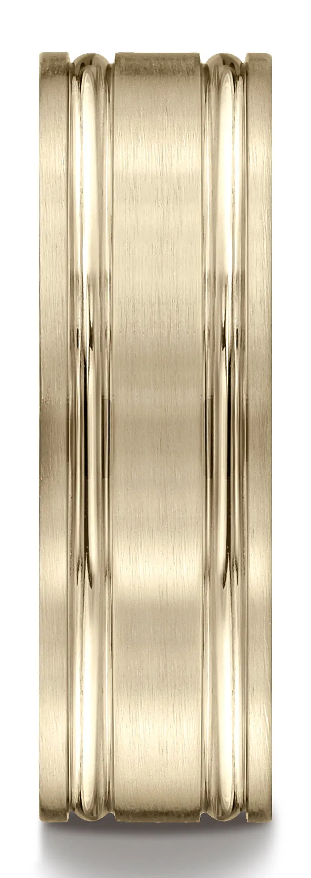 Benchmark 10k Yellow Gold 7mm Comfort-Fit Satin-Finish with Parallel Grooves Carved Design Band, (4-15)