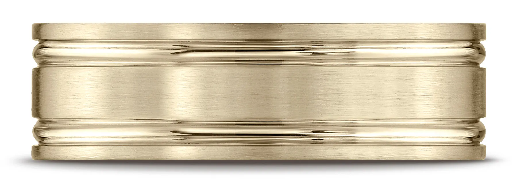 Benchmark 10k Yellow Gold 7mm Comfort-Fit Satin-Finish with Parallel Grooves Carved Design Band, (4-15)