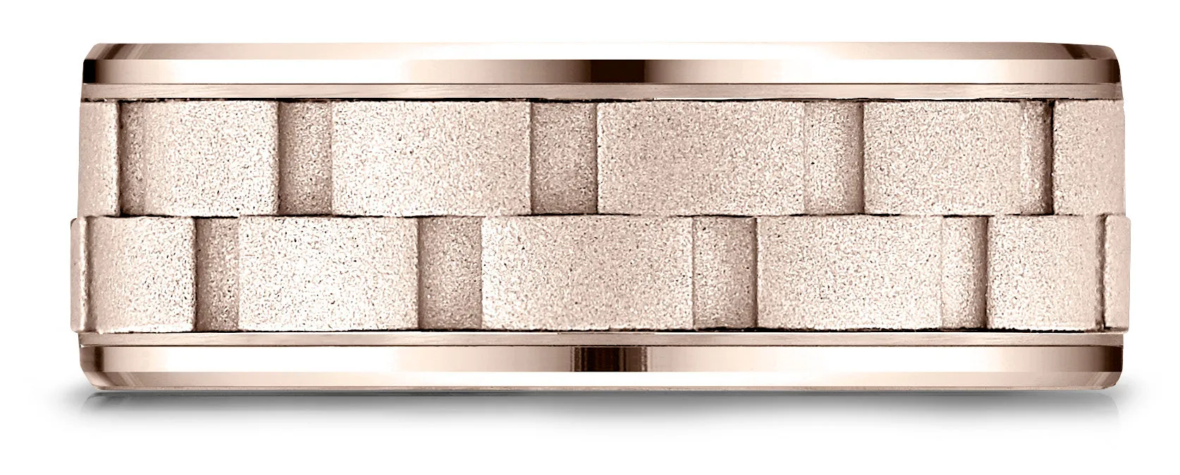 Benchmark 14k Rose Gold 8mm Comfort-Fit Drop Bevel Sandblasted Satin Finish Chain Link Design Band ( 6-13)