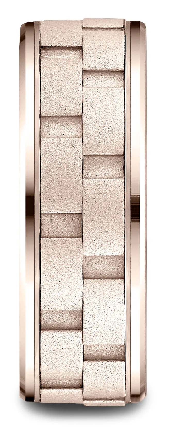 Benchmark 14k Rose Gold 8mm Comfort-Fit Drop Bevel Sandblasted Satin Finish Chain Link Design Band ( 6-13)