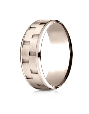 Benchmark 14k Rose Gold 8mm Comfort-Fit Drop Bevel Sandblasted Satin Finish Chain Link Design Band ( 6-13)