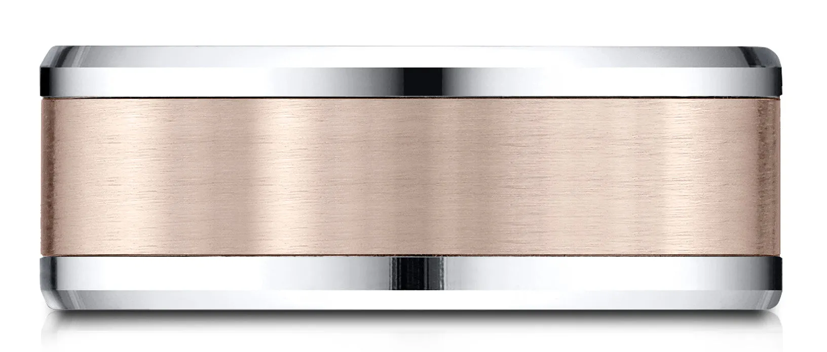 Benchmark 14k Two-Toned Gold 8mm Comfort-Fit Drop Bevel Satin Finish Design Band, (Sizes 6-13)