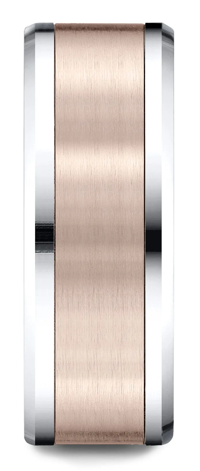 Benchmark 14k Two-Toned Gold 8mm Comfort-Fit Drop Bevel Satin Finish Design Band, (Sizes 6-13)
