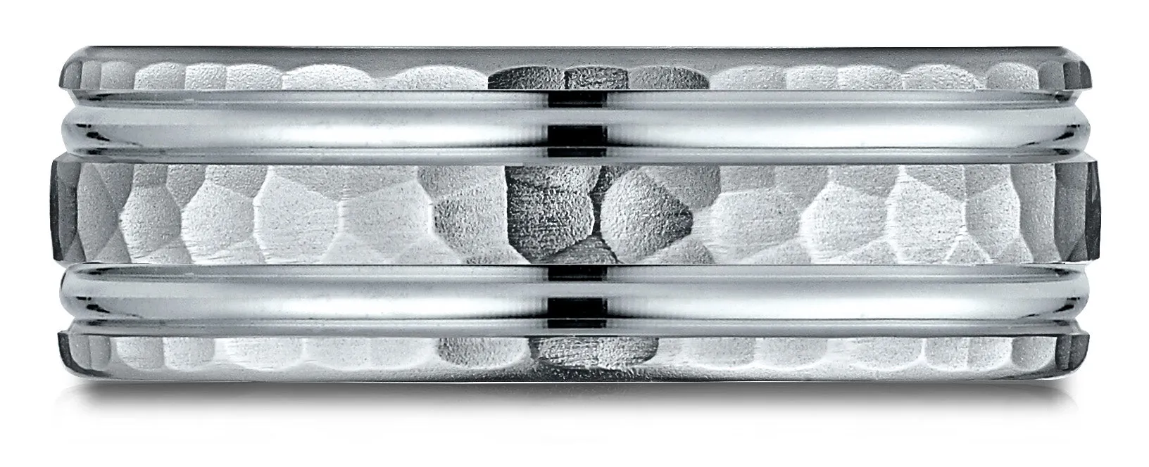 Benchmark 14k White Gold 7.5mm Comfort-Fit Hammered Finish Double High Polish Cut Design Band, (4-14)