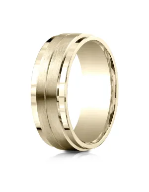 Benchmark 14k Yellow Gold 8mm Comfort-Fit Drop Bevel Satin Center Design Band, (Sizes 4-15)