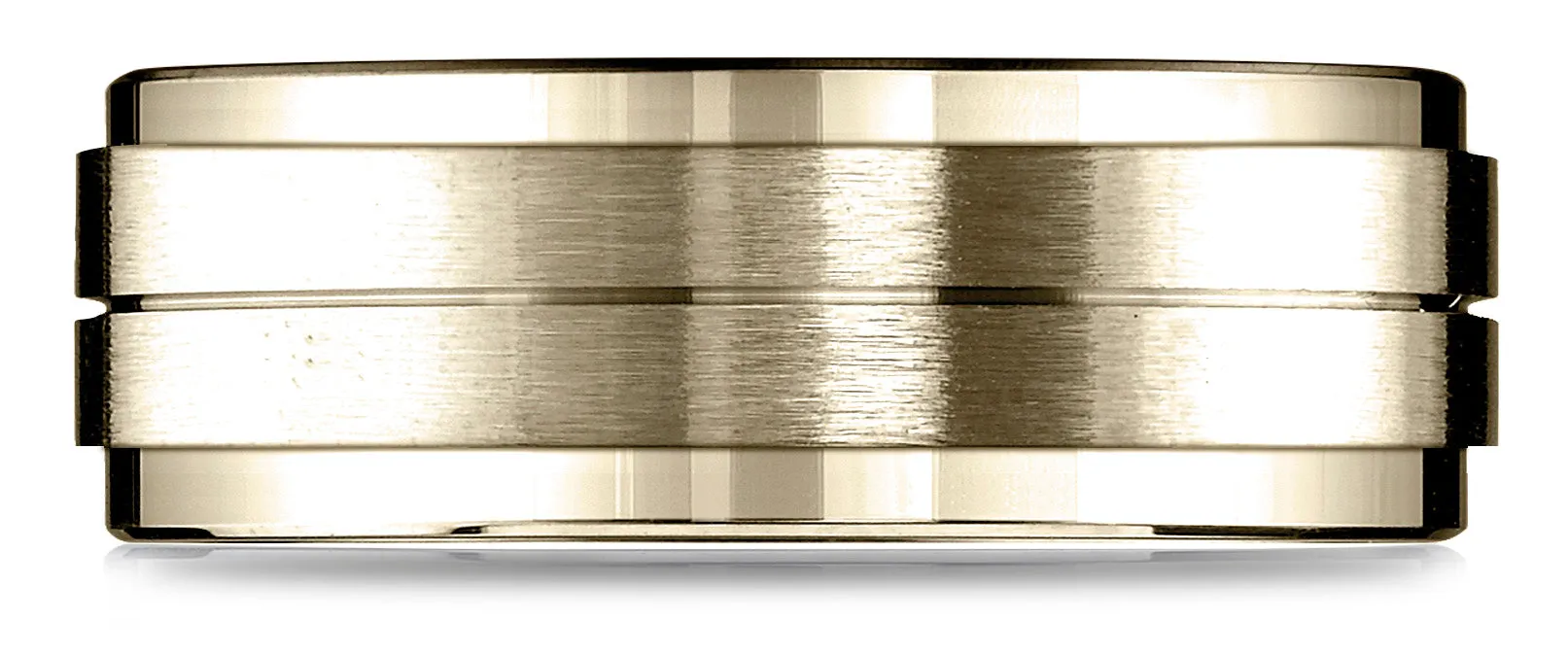 Benchmark 14k Yellow Gold 8mm Comfort-Fit Drop Bevel Satin Center Design Band, (Sizes 4-15)