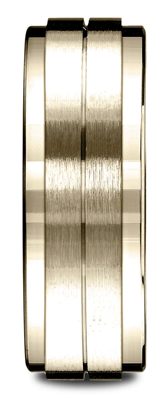 Benchmark 14k Yellow Gold 8mm Comfort-Fit Drop Bevel Satin Center Design Band, (Sizes 4-15)