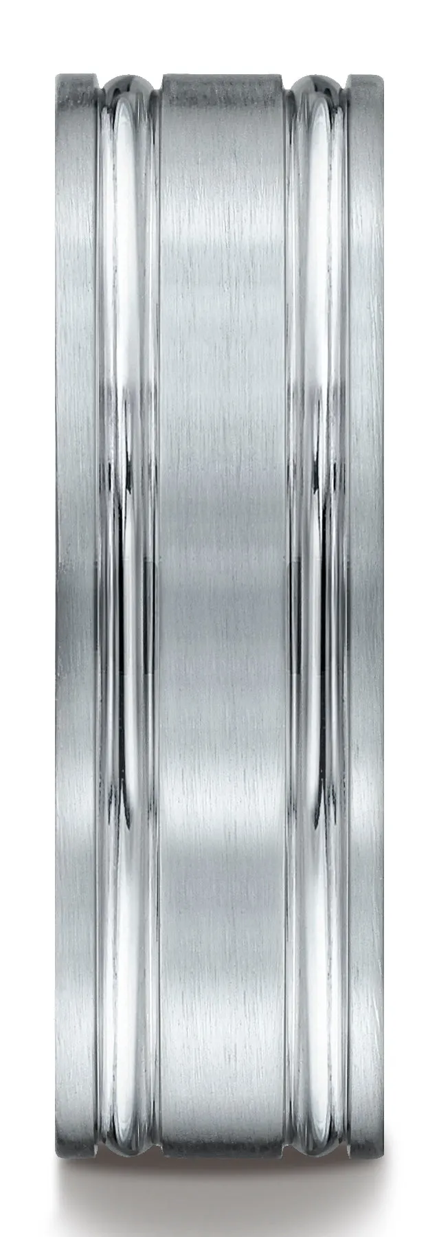 Benchmark 18k White Gold 7mm Comfort-Fit Satin-Finished w/ Parallel Grooves Carved Design Band (Sizes 4-15)