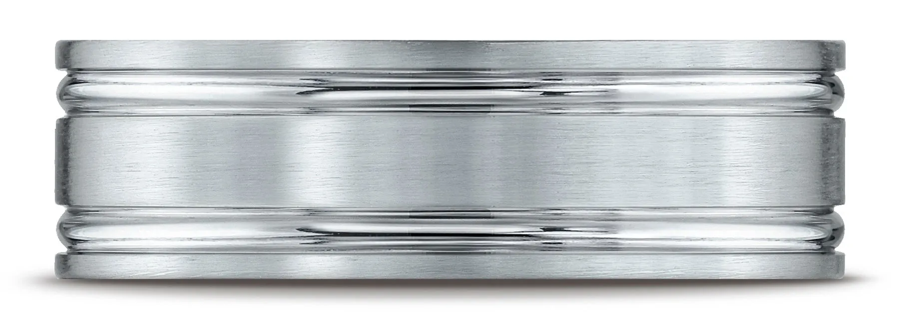 Benchmark 18k White Gold 7mm Comfort-Fit Satin-Finished w/ Parallel Grooves Carved Design Band (Sizes 4-15)