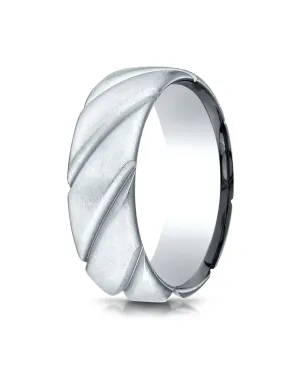 Benchmark 18K White Gold Comfort-Fit 7.5mm Satin Finished Swirl Pattern Design Wedding Band Ring