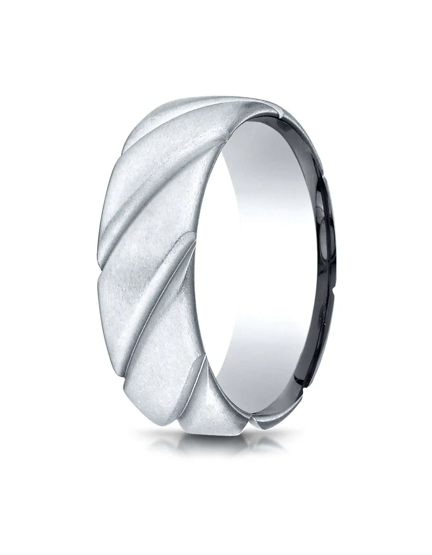Benchmark 18K White Gold Comfort-Fit 7.5mm Satin Finished Swirl Pattern Design Wedding Band Ring